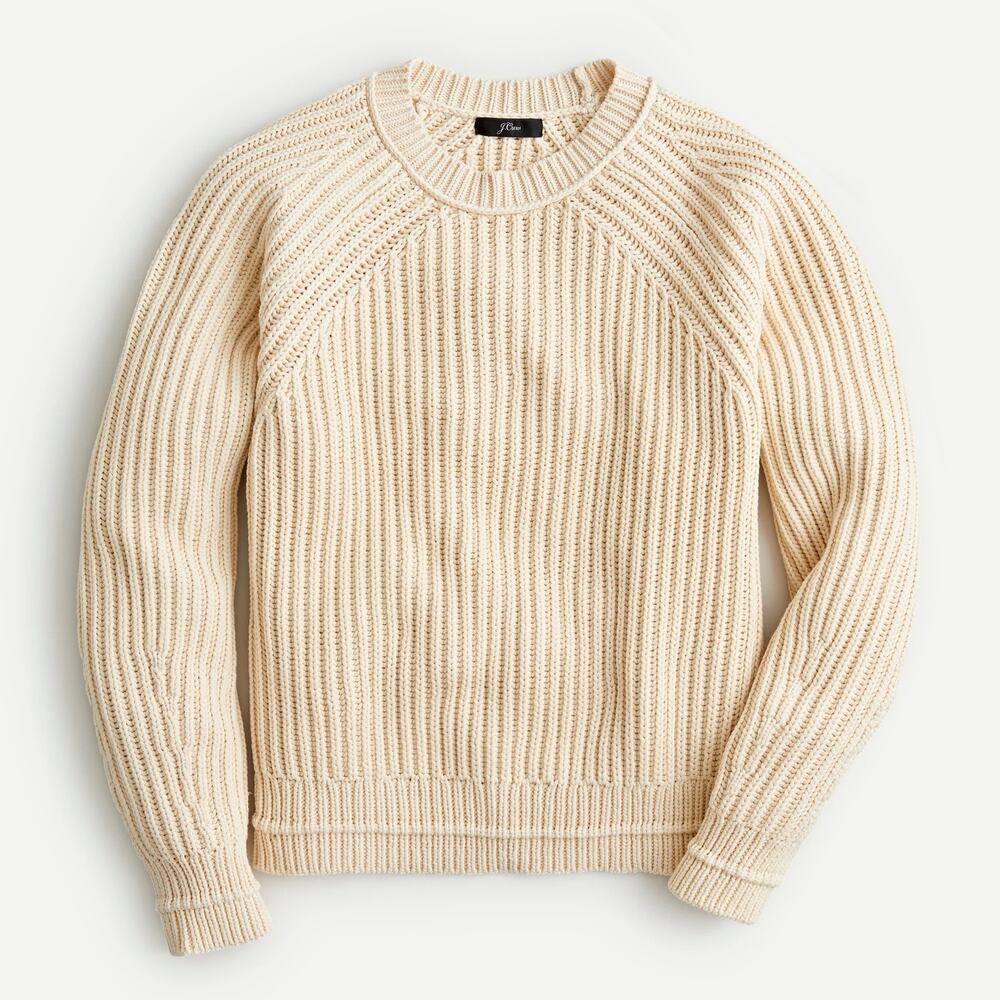 J. Crew Neutral Ivory Beige Thick Chunky Knit Ribbed Crewneck Fisherman Sweater